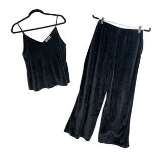 Double Zero Black Velvet Stretchy 2 Piece Lounge Tank & Pant Set Size M